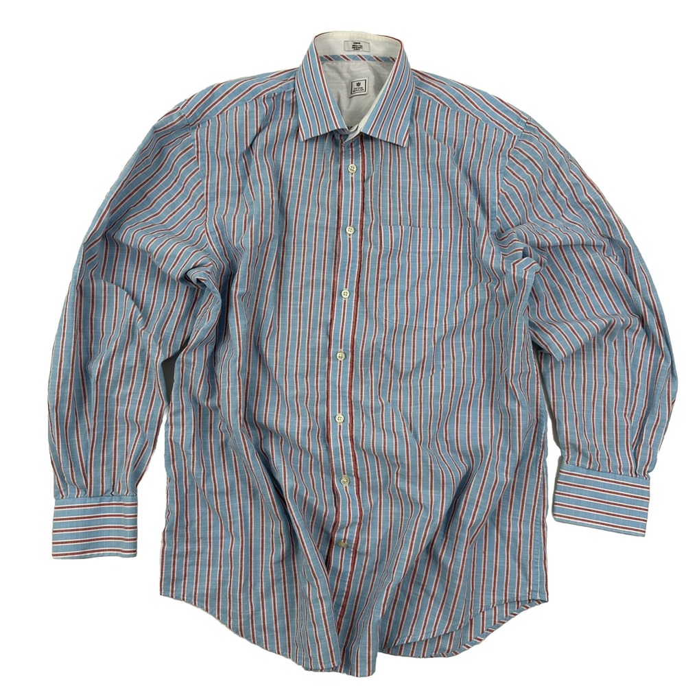 Peter Millar Striped Shirt Large Men Spread Collar Red Blue Turkey Cotton - Picture 2 of 8